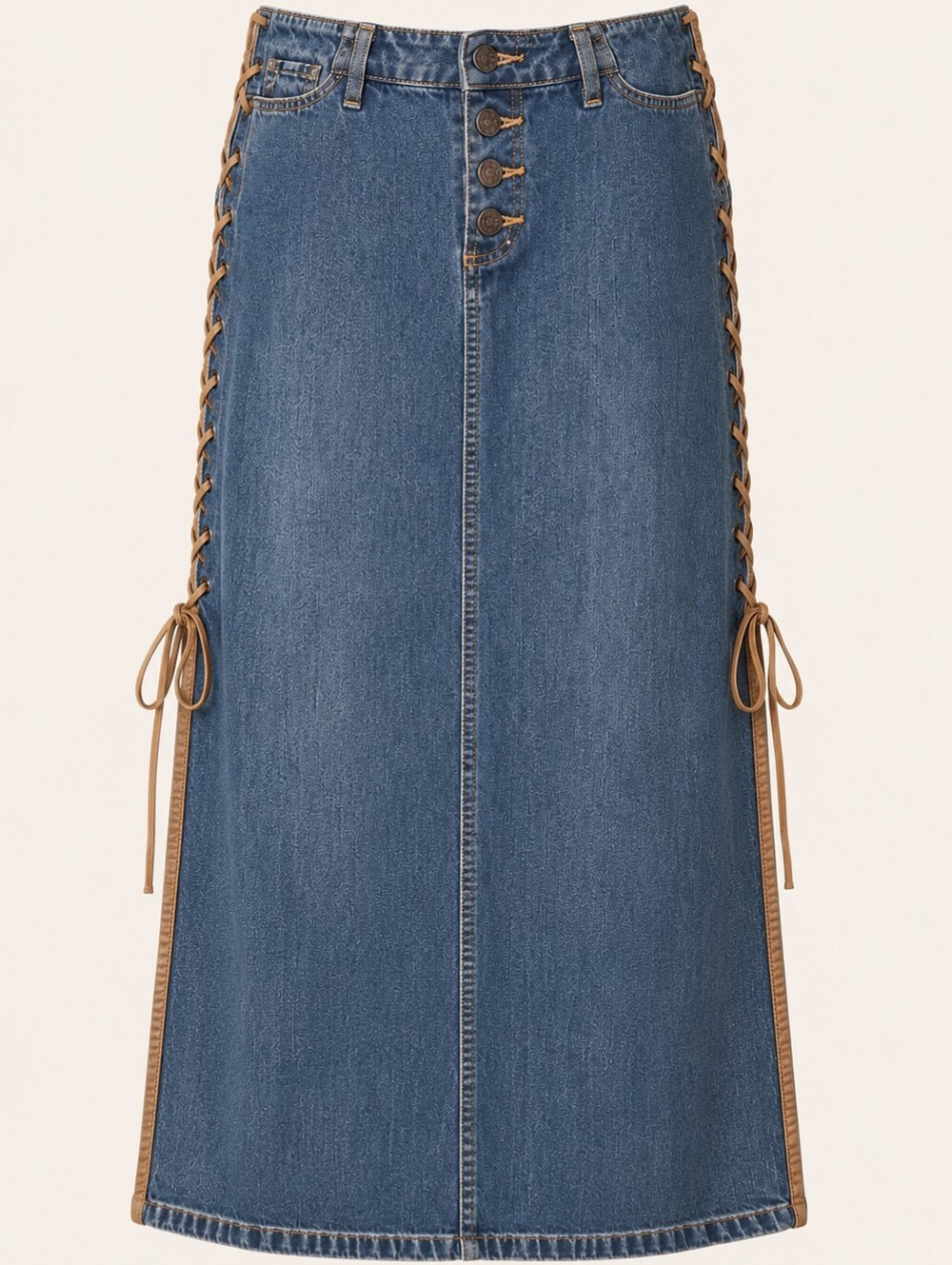 SQUEEZE | Stephen Hardy Country Button-Fly Lace Up Y2K Denim Midi Skirt | 7 8